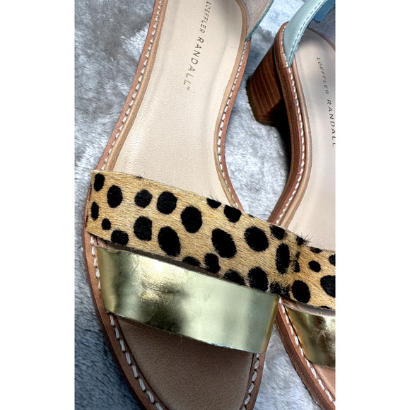 Loeffler Randall Henry Animal Print Gold Blue Block Heel Sandals Womens Size 7 - Picture 7 of 10